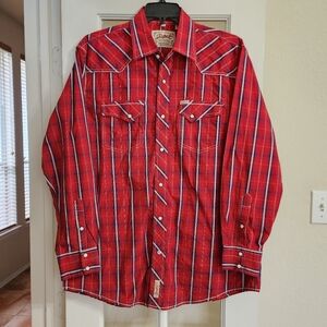 Rafter C Cowboy Collection Red Plaid Pearl Snap Western Shirt Men’s XL